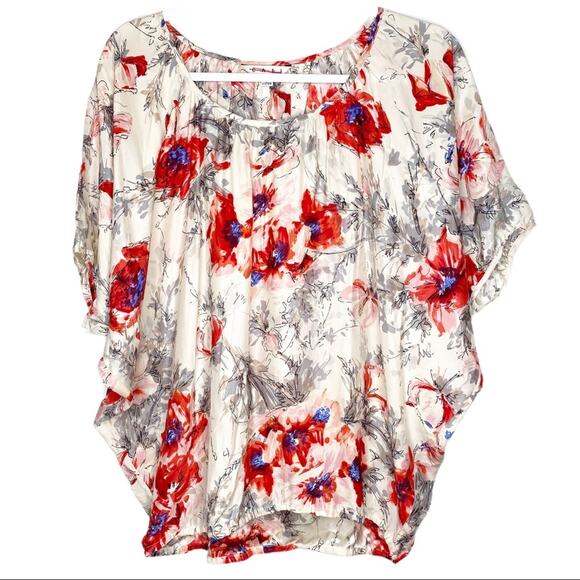 CAbi Tops - CAbi # 399 100% Silk Gypsy White Dolman Red Floral Blouse Small